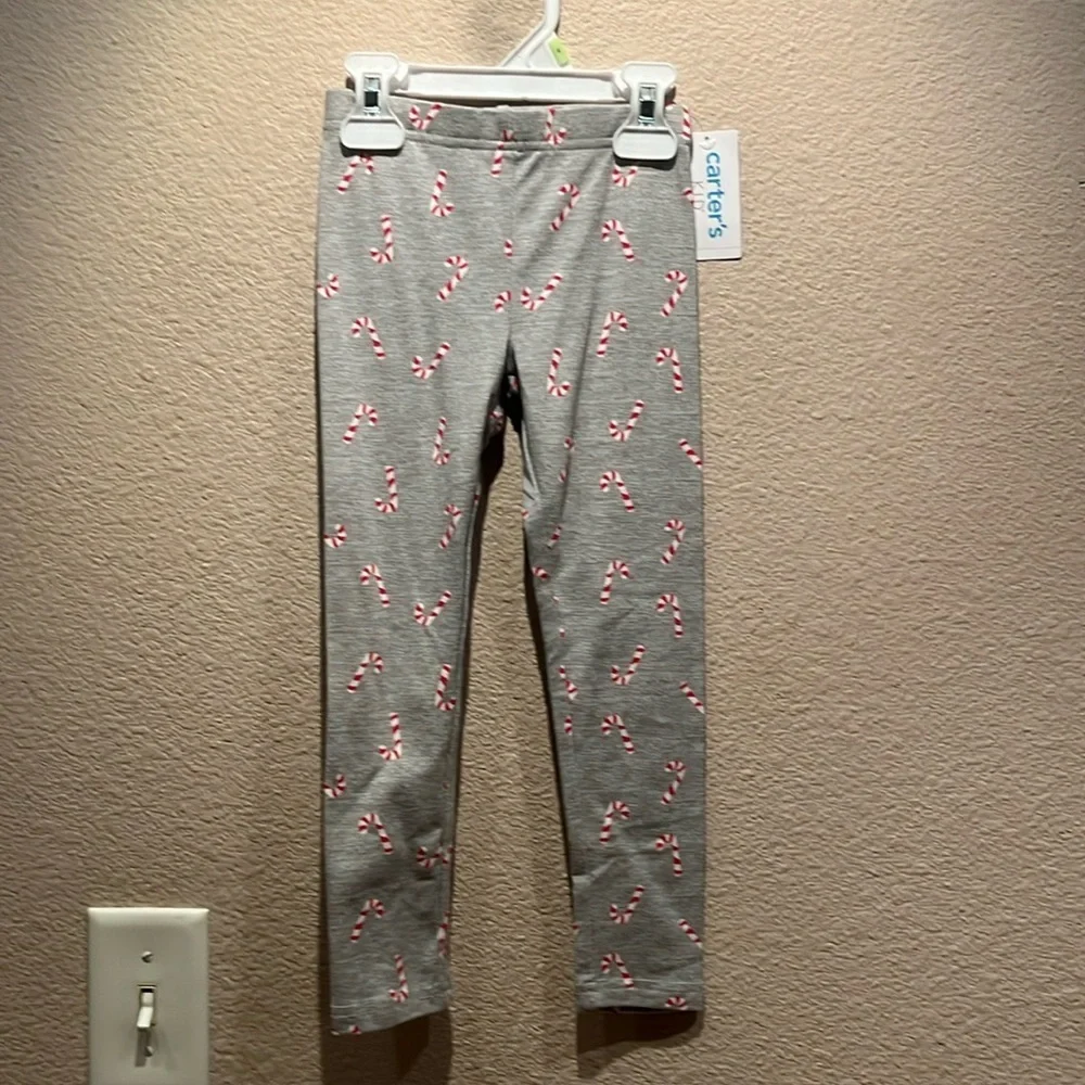 New Carter’s Kid Girls Candy Cane Christmas Leggings Size 4 NWT